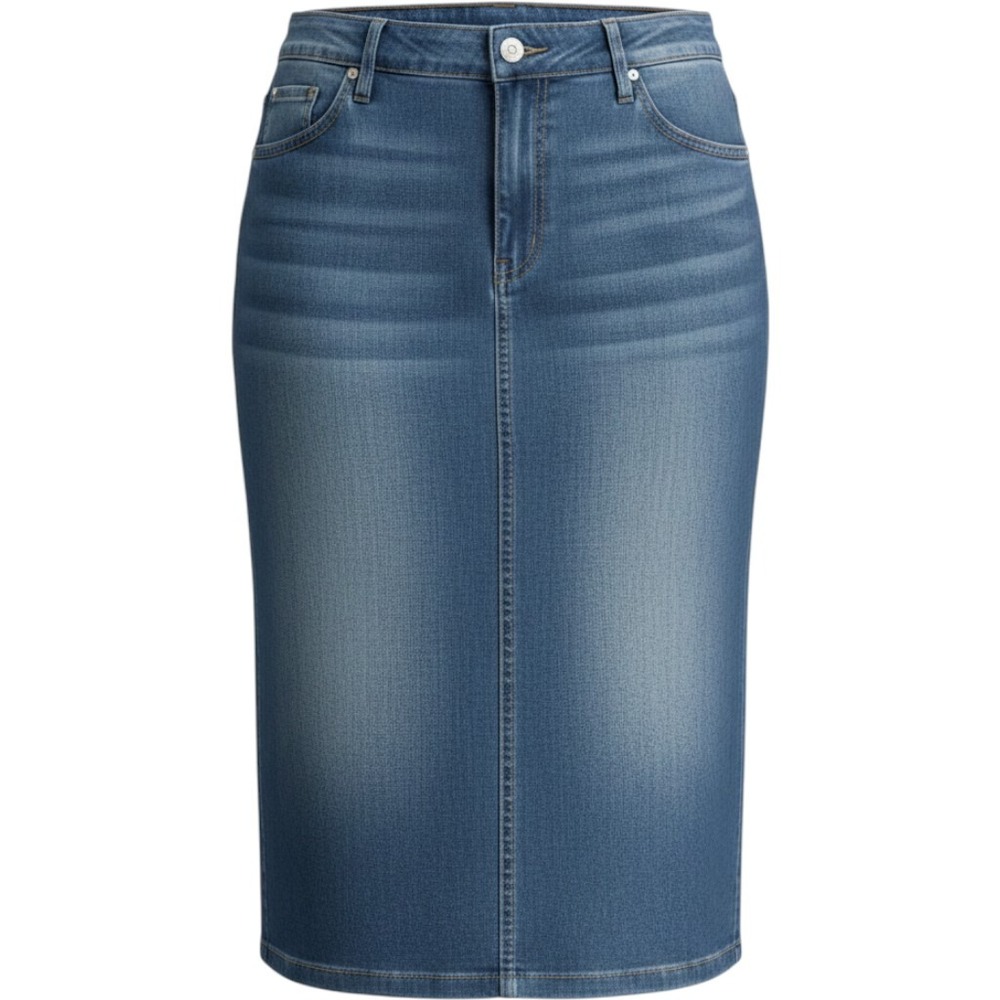 Edited x Hunter McGrady Denim Midi Skirt Medium Wash Blue Women's Plus Size 22W